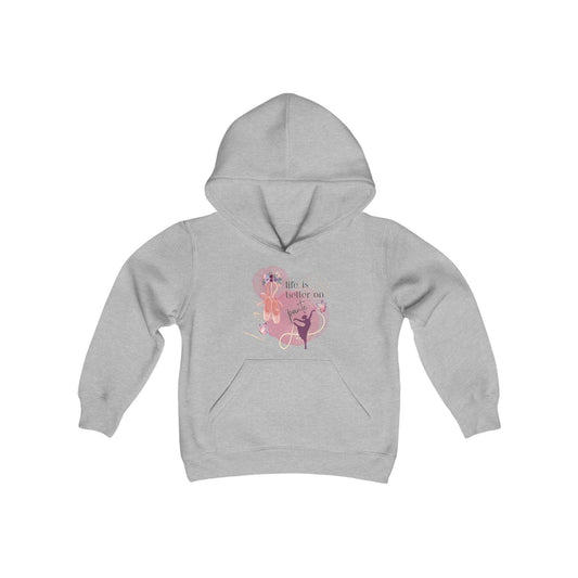 Youth Heavy Blend Hooded Sweatshirt for Dancers - Life is better on pointe